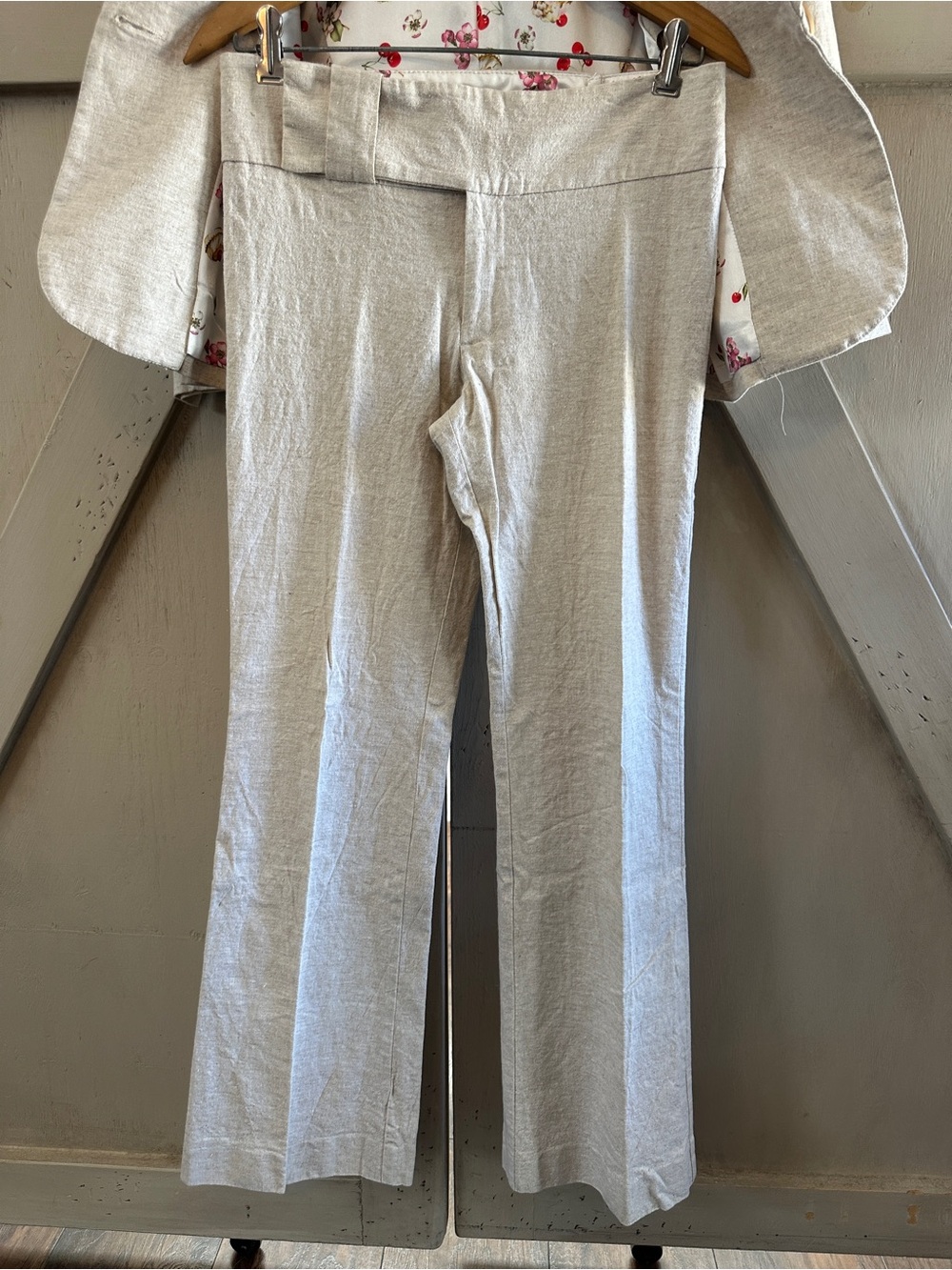 Necessary Objects Linen Blend Pant Suit Size M/6 Beige Oatmeal Blazer Trousers - Picture 3 of 16